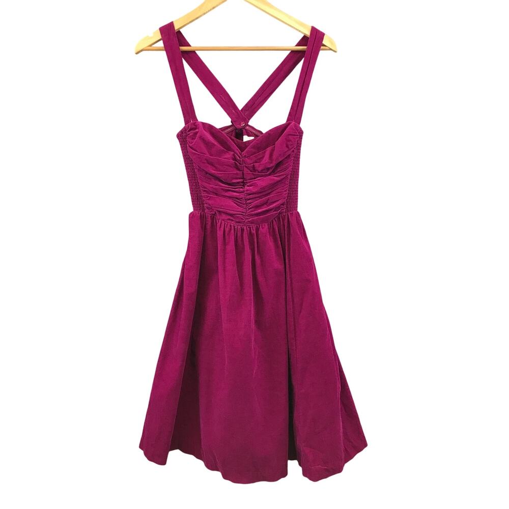 Anthropologie HD‎ in Paris Size 0 Magenta Pink Corduroy Paca Halter Dress